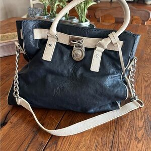 Michael Kors navy and Cream Leather Hamilton